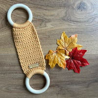 Image 2 of Crochet taupe tea towel/scarf holder