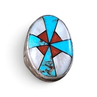Image 1 of Vintage 'Mary Livingston' Southwest Silver Inlay Ring, c. 1970s
