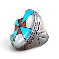 Image 2 of Vintage 'Mary Livingston' Southwest Silver Inlay Ring, c. 1970s