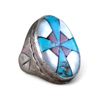 Image 3 of Vintage 'Mary Livingston' Southwest Silver Inlay Ring, c. 1970s