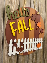 Image 2 of Hello Fall Indoor Sign – 15 Inch Round Farmhouse Décor