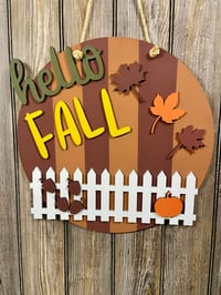 Image 3 of Hello Fall Indoor Sign – 15 Inch Round Farmhouse Décor