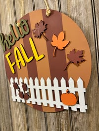Image 5 of Hello Fall Indoor Sign – 15 Inch Round Farmhouse Décor