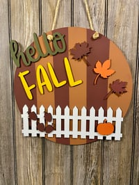 Image 1 of Hello Fall Indoor Sign – 15 Inch Round Farmhouse Décor