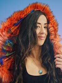 Image 12 of Hooded Faux Fur Fringe Coat - Orange Paisley