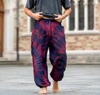 Image 2 of Thai Tie Dye Psy Pants Cotton – Relaxed Fit Festival Trousers Cinch - Pink Purple - 476