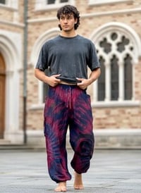 Image 4 of Thai Tie Dye Psy Pants Cotton – Relaxed Fit Festival Trousers Cinch - Pink Purple - 476