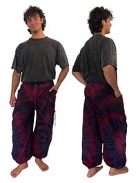 Image 8 of Thai Tie Dye Psy Pants Cotton – Relaxed Fit Festival Trousers Cinch - Pink Purple - 476