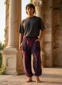 Image 13 of Thai Tie Dye Psy Pants Cotton – Relaxed Fit Festival Trousers Cinch - Pink Purple - 476