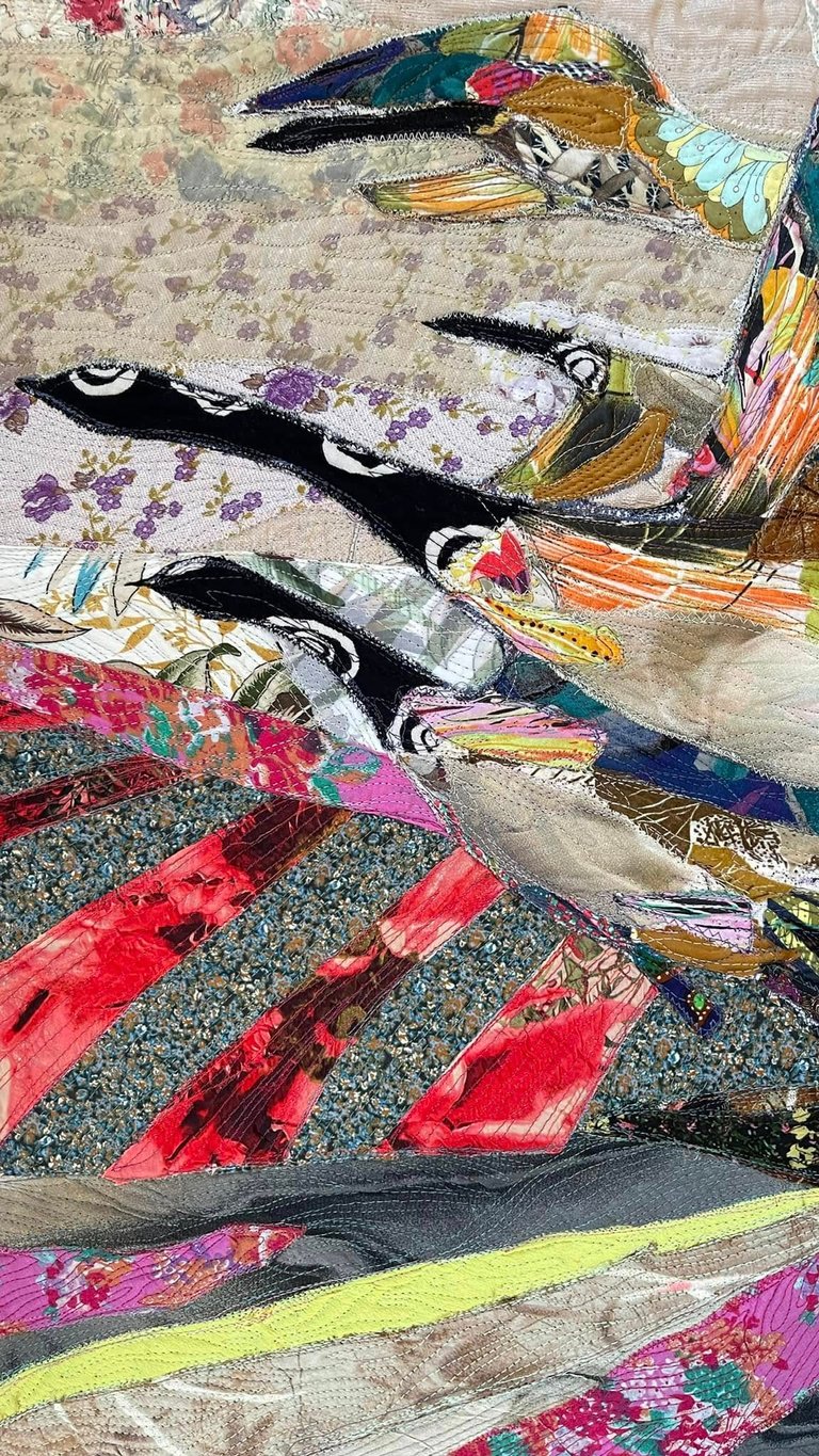 Wedge of Cranes - Original Art Quilt, Contemporary Nature Artwork, Bird Lover Gift, 76 x 57 cm Image 3