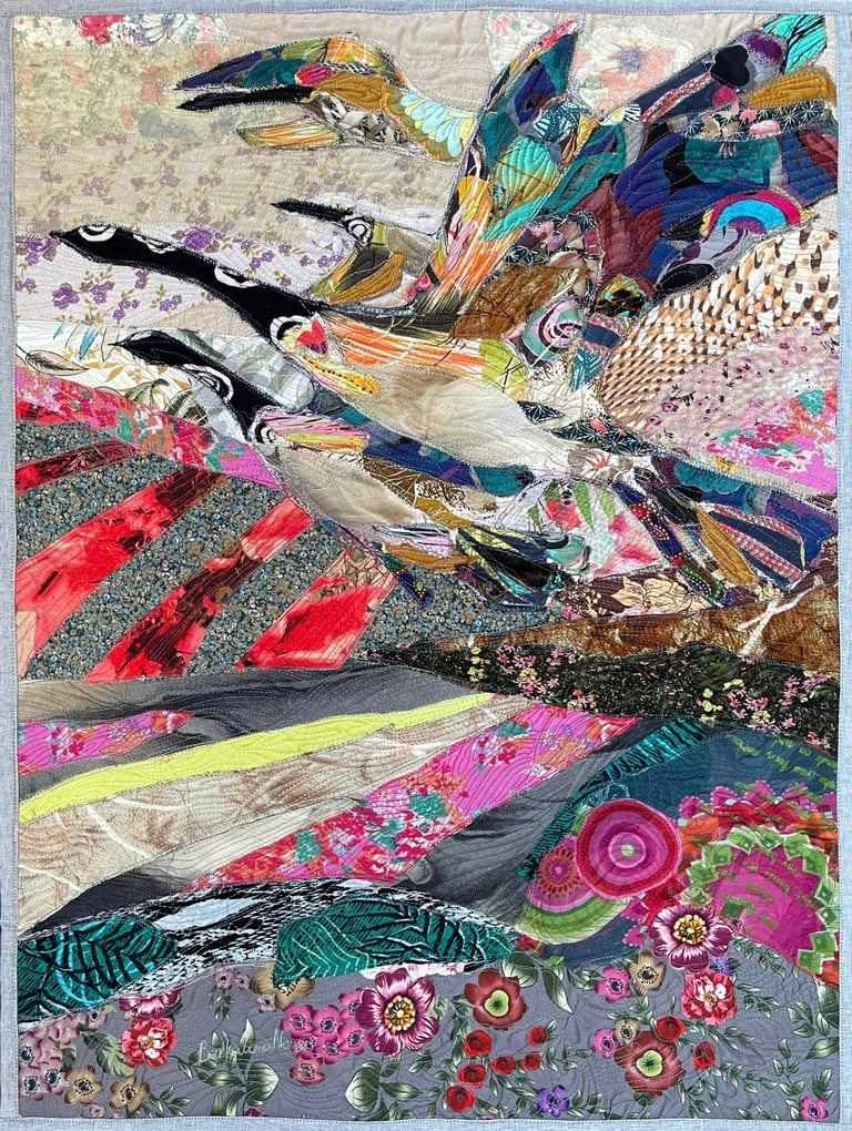 Wedge of Cranes - Original Art Quilt, Contemporary Nature Artwork, Bird Lover Gift, 76 x 57 cm Image 8