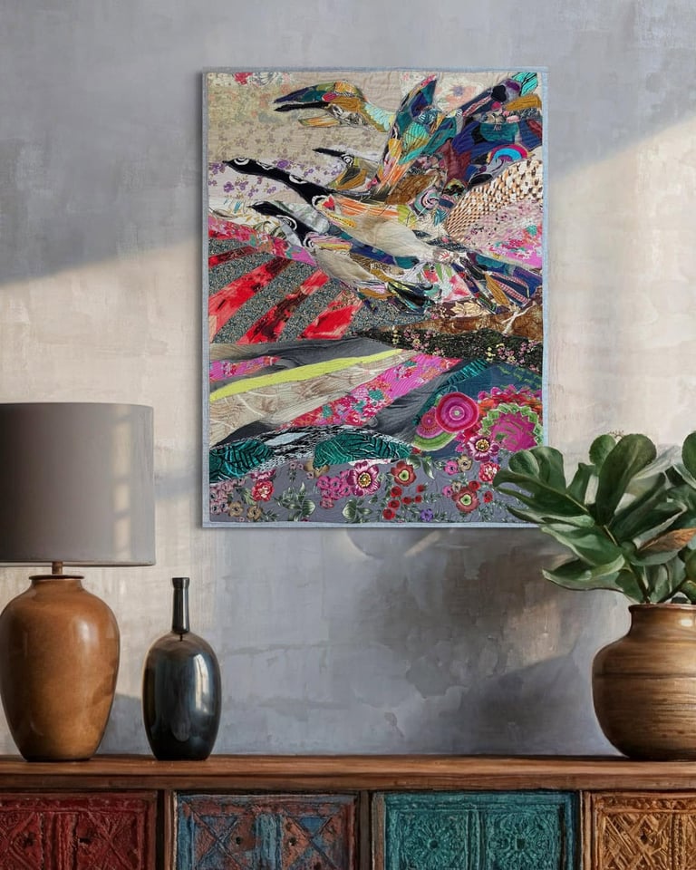 Wedge of Cranes - Original Art Quilt, Contemporary Nature Artwork, Bird Lover Gift, 76 x 57 cm Image 10