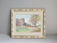 Image 1 of Vintage Watercolour Painting, Shotwick Chesire St Michael's Church by M Sharp, Framed (frame wear)