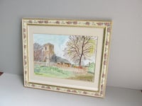 Image 2 of Vintage Watercolour Painting, Shotwick Chesire St Michael's Church by M Sharp, Framed (frame wear)