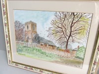 Image 3 of Vintage Watercolour Painting, Shotwick Chesire St Michael's Church by M Sharp, Framed (frame wear)