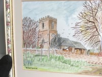 Image 4 of Vintage Watercolour Painting, Shotwick Chesire St Michael's Church by M Sharp, Framed (frame wear)