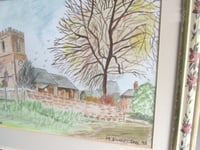 Image 5 of Vintage Watercolour Painting, Shotwick Chesire St Michael's Church by M Sharp, Framed (frame wear)