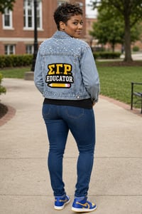 Image 1 of Sigma Gamma Rho Educator Pearl Denim Jacket 