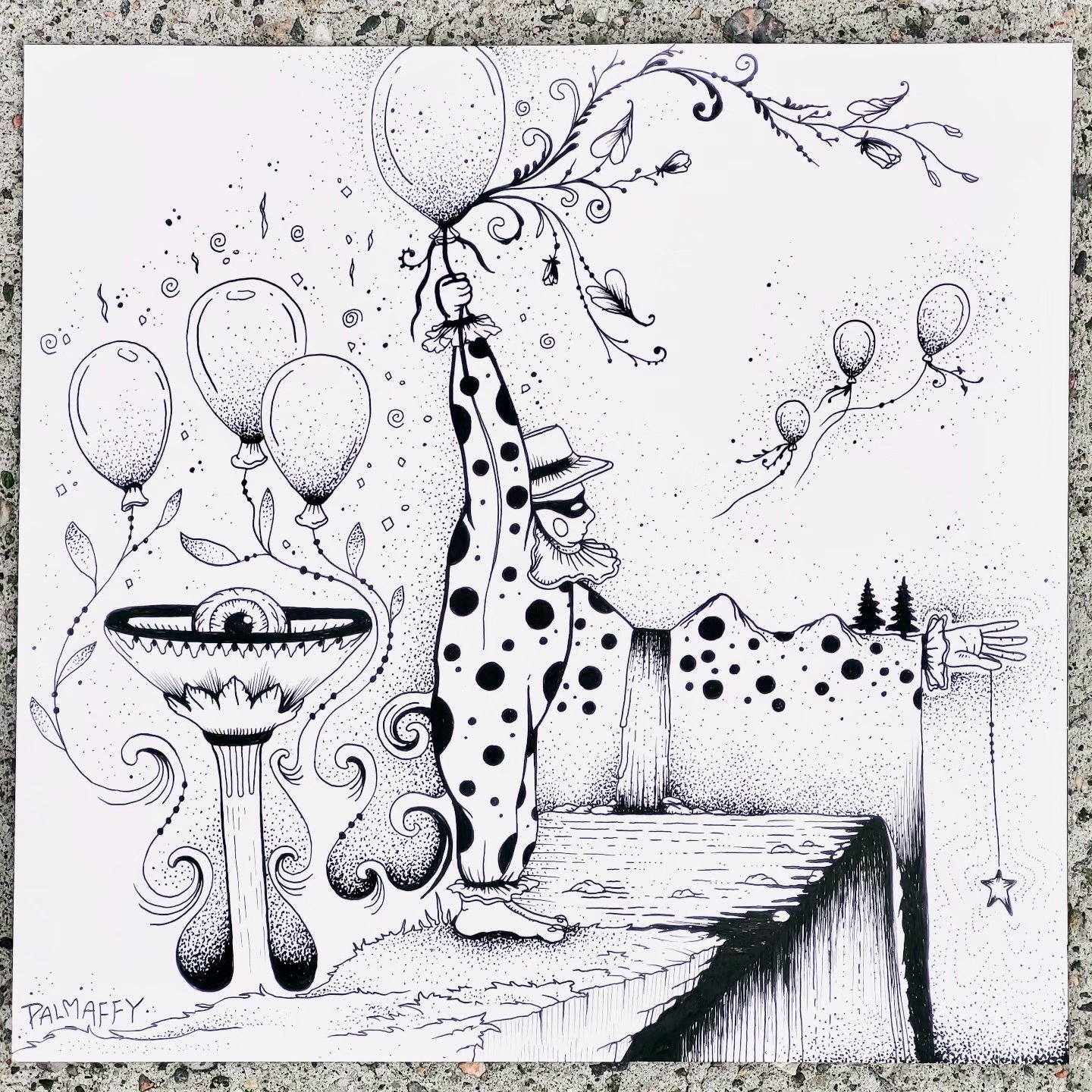 Image of Full Moon in Aquarius - Original Drawing