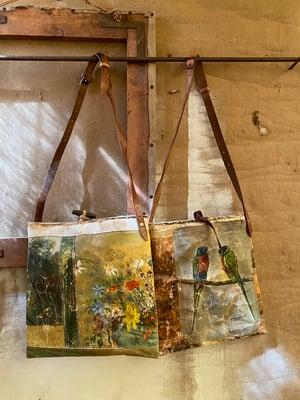 Image of one of a kind painting bag - birds of a feather