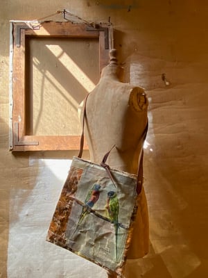 Image of one of a kind painting bag - birds of a feather