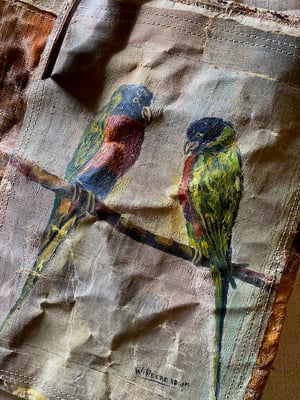 Image of one of a kind painting bag - birds of a feather
