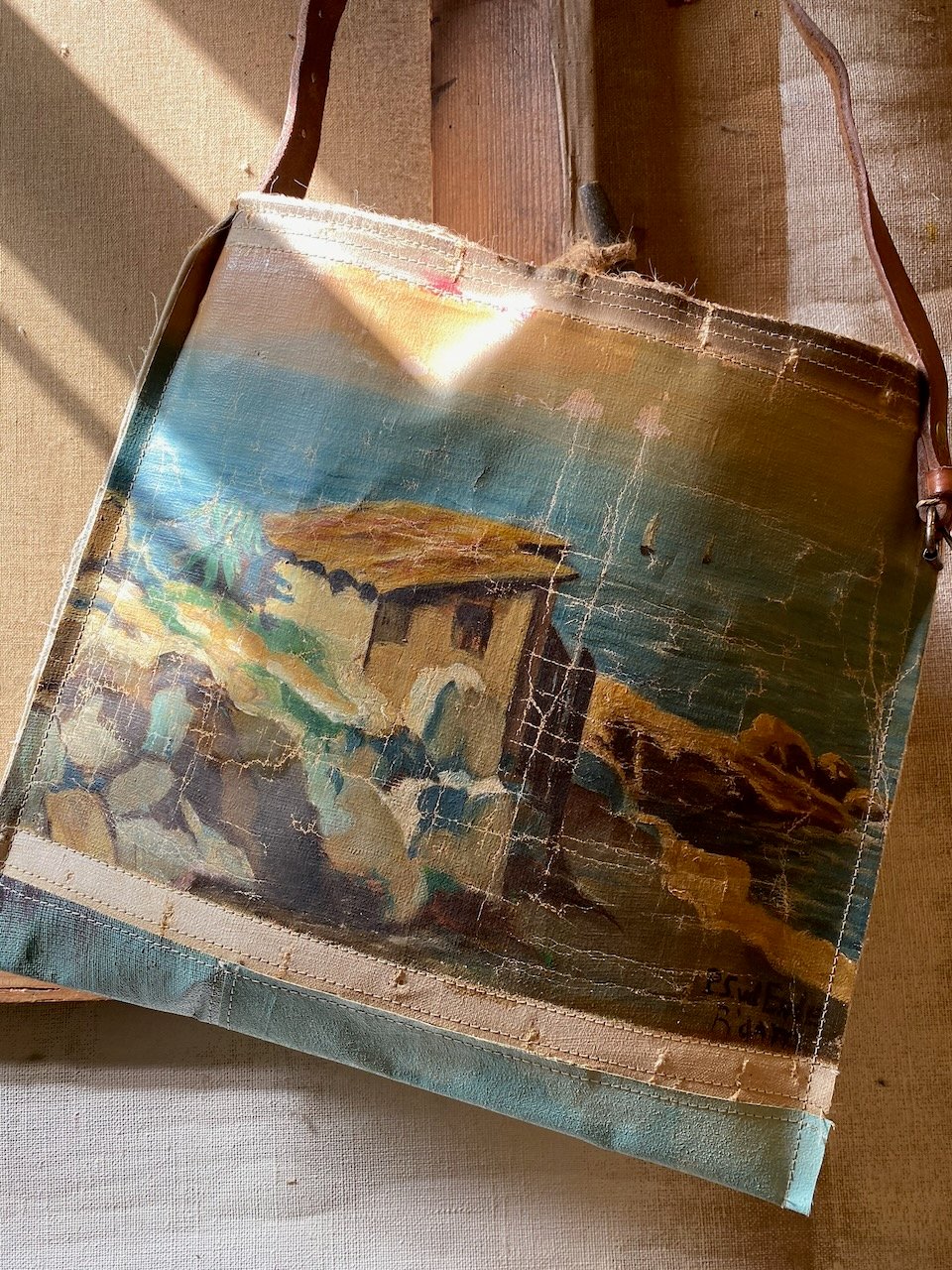 Image of one of a kind painting bag - crete
