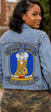 Image 1 of Sigma Gamma Rho Poodle in Boots  Pearl Denim Jacket 