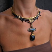 Image 2 of Flower of Life Labradorite & Black Onyx Brass Choker