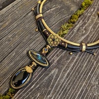 Image 3 of Flower of Life Labradorite & Black Onyx Brass Choker
