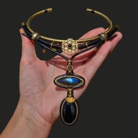 Image 4 of Flower of Life Labradorite & Black Onyx Brass Choker