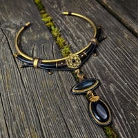 Image 1 of Flower of Life Labradorite & Black Onyx Brass Choker