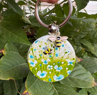 Image 1 of 'Turquoise Daisies' Hand-painted Keyring Pendant