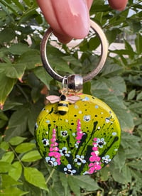 Image 1 of 'Hollyhocks' Hand-painted Keyring Pendant
