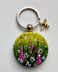 Image 3 of 'Hollyhocks' Hand-painted Keyring Pendant
