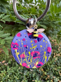 Image 1 of 'Lilac Bee' Hand-painted Keyring Pendant