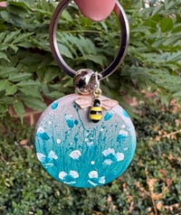 Image 3 of 'Turquoise Blooms' Hand-painted Keyring Pendant