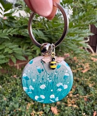 Image 1 of 'Turquoise Blooms' Hand-painted Keyring Pendant