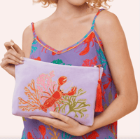 Image 2 of Lobster Velvet Zipper Pouch