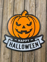 Image 1 of Jack‑O-Lantern Halloween Sign • Layered Indoor Décor