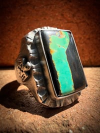 Image 1 of WL&A Handmade Heavy Sterling Silver Black Jack Ribbon Thunderbird Signet Ring - Size 11