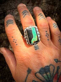 Image 4 of WL&A Handmade Heavy Sterling Silver Black Jack Ribbon Thunderbird Signet Ring - Size 11