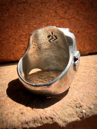 Image 5 of WL&A Handmade Heavy Sterling Silver Black Jack Ribbon Thunderbird Signet Ring - Size 11
