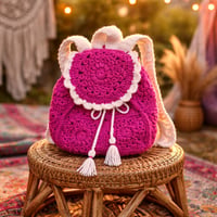Image 1 of Pink and White granny square backpack