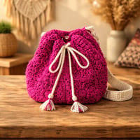 Image 2 of Pink and White granny square backpack