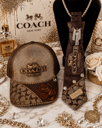 Image 1 of Brown Rhinestone Cap and Tie Set