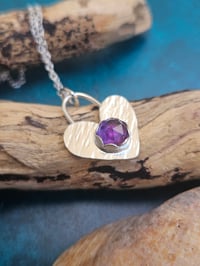Image 2 of Ready to ship! Amethyst & Sterling Silver Heart Necklace 