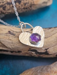 Image 1 of Ready to ship! Amethyst & Sterling Silver Heart Necklace 
