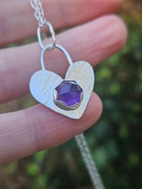 Image 5 of Ready to ship! Amethyst & Sterling Silver Heart Necklace 