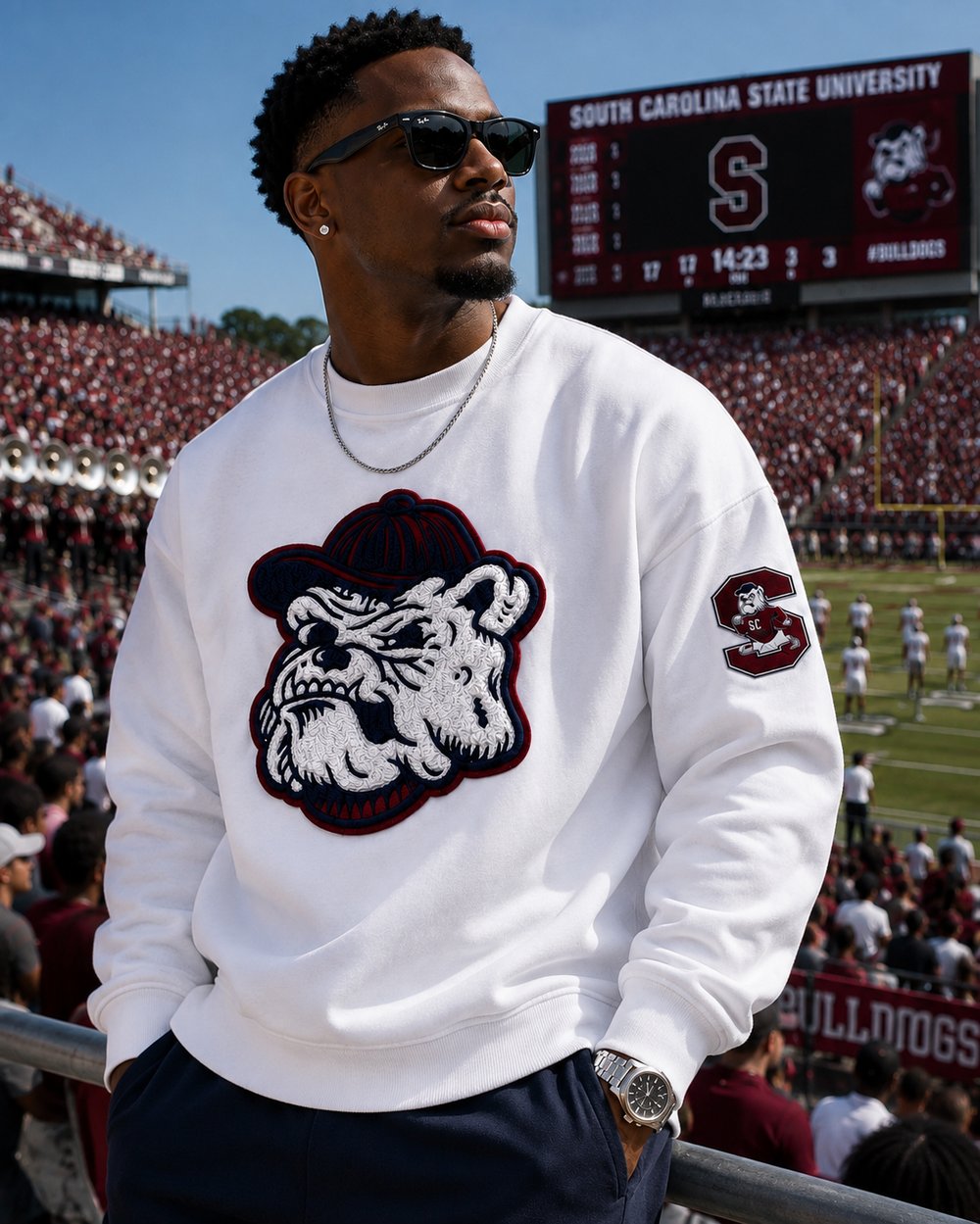 Image of ALL WHITE BULLDOG SWEATSHIRT